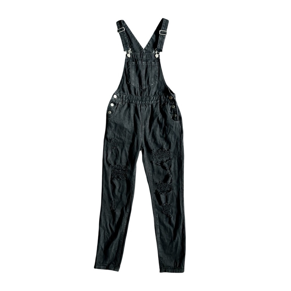 12th Tribe Overalls Jeans Distressed Pants Black Denim Urban Ripped Casual EUC S